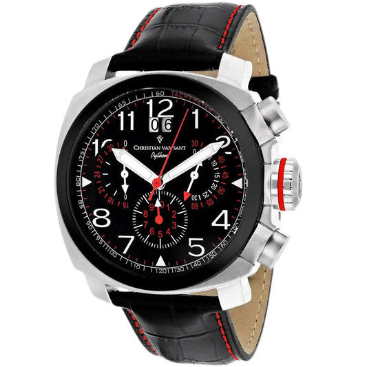 Christian Van Sant Grand Python men's watch with black dial, red accents, leather strap on Tampa Home & Garden Store
