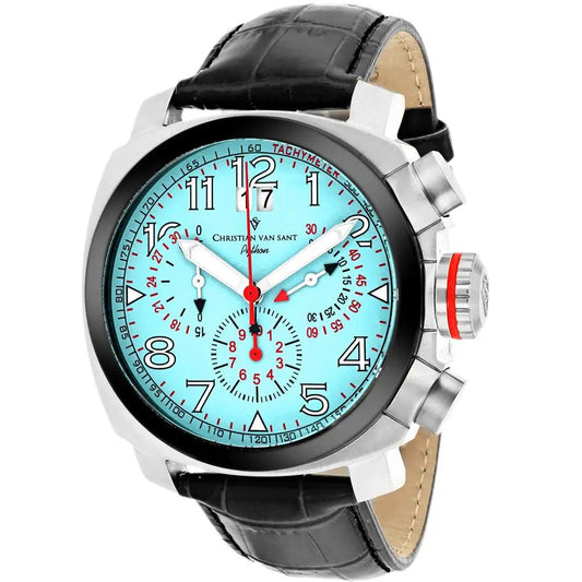 Christian Van Sant Grand Python men's watch with turquoise dial and black leather strap on Tampa Home & Garden Store