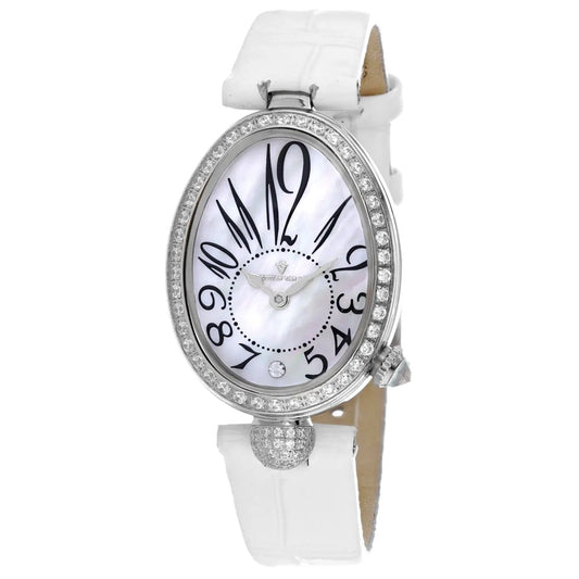 Christian Van Sant Florentine women's watch with white leather strap and crystal-embellished oval bezel on Tampa Home & Garden Store