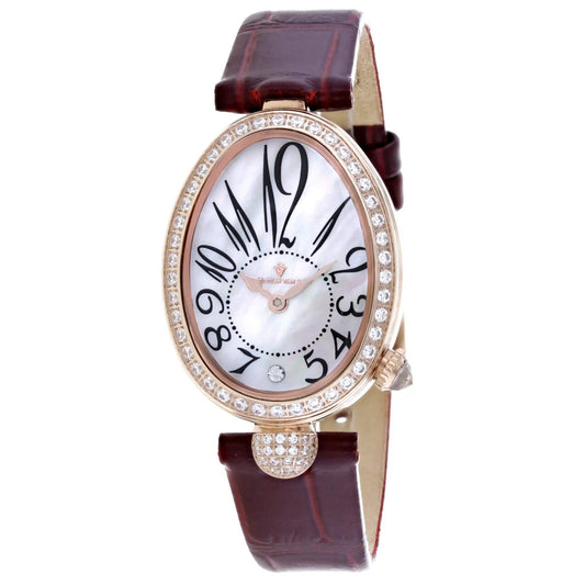 Christian Van Sant Florentine Women's Watch rose-gold crystal bezel burgundy leather strap on Tampa Home & Garden Store