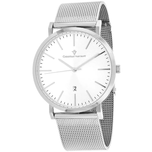 Christian Van Sant Mens Paradigm Watch with silver-tone mesh band and white dial on Tampa Home & Garden Store