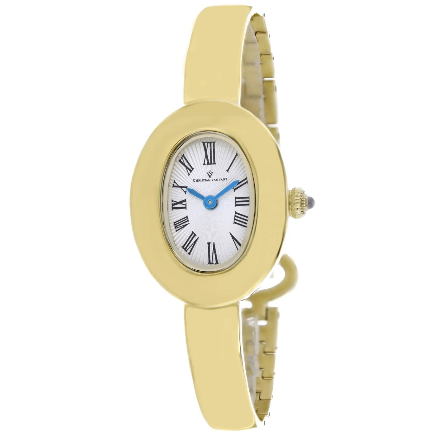 Christian Van Sant Anora women's watch gold-tone bracelet white dial Roman dial blue hands on Tampa Home & Garden Store