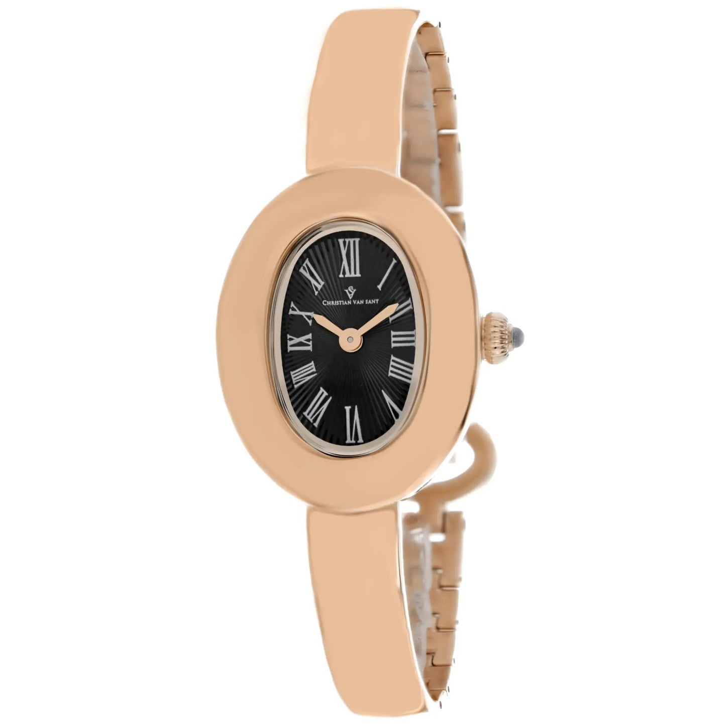 Christian Van Sant Anora women's watch with rose-gold oval case and black Roman numeral dial on Tampa Home & Garden Store