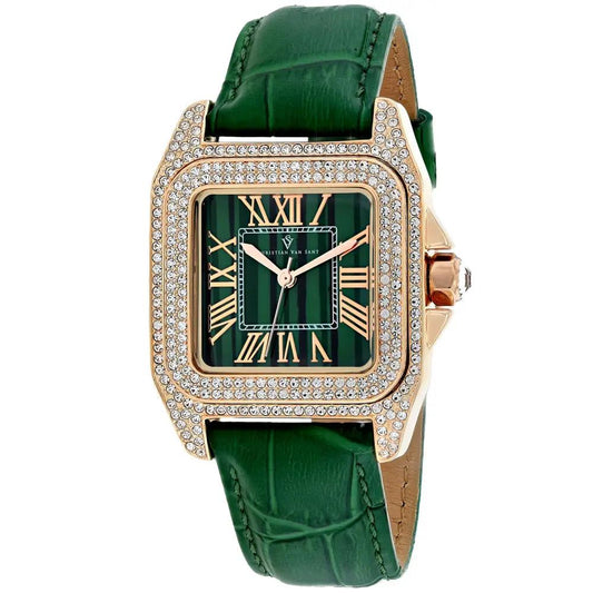 Christian Van Sant Radieuse watch with green dial, diamond bezel, green leather strap on Tampa Home & Garden Store