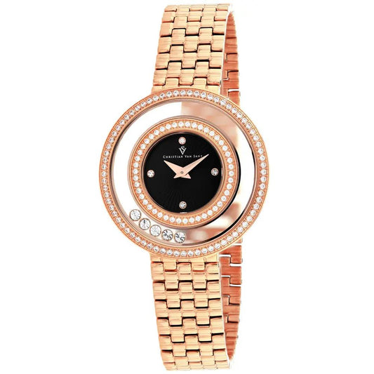 Christian Van Sant Gracieuse women's watch rose gold bracelet, black dial, crystal bezel on Tampa Home & Garden Store