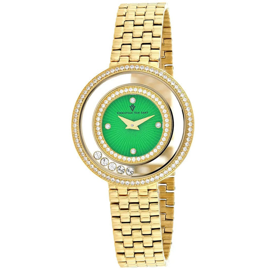 Christian Van Sant women's gold-tone watch with green dial and crystal bezel on Tampa Home & Garden Store