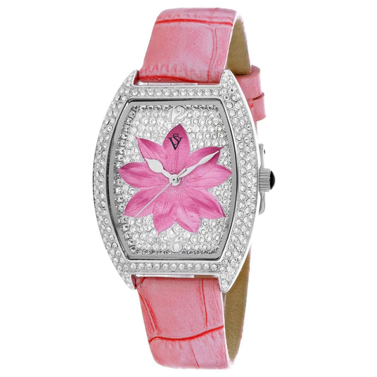 Christian Van Sant Lotus Wristwatch with pink lotus dial and crystal bezel pink strap VS logo on Tampa Home & Garden Store