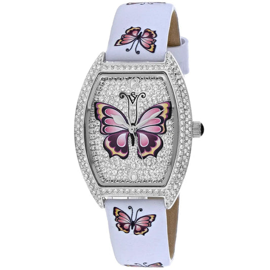 Christian Van Sant Papillon women's watch with crystal-studded silver case and butterfly strap on Tampa Home & Garden Store