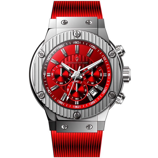 Christian Van Sant Monarchy men's chronograph watch red dial red strap stainless steel case on Tampa Home & Garden Store
