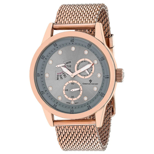 Christian Van Sant Rio Quartz Watch rose-gold case with grey dial and mesh band on Tampa Home & Garden Store