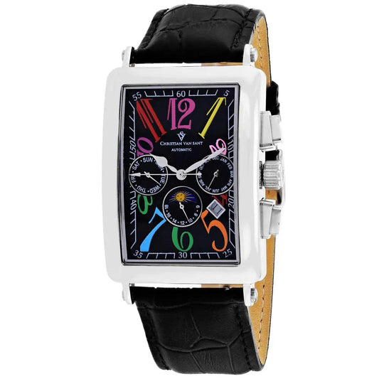 Christian Van Sant Prodigy watch with black dial and leather strap in stainless case on Tampa Home & Garden Store