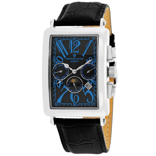 Christian Van Sant Prodigy automatic watch, blue dial, silver case, black leather strap on Tampa Home & Garden Store