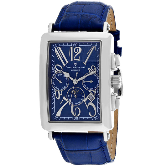 Christian Van Sant Prodigy watch with blue dial and blue leather strap stainless steel case on Tampa Home & Garden Store