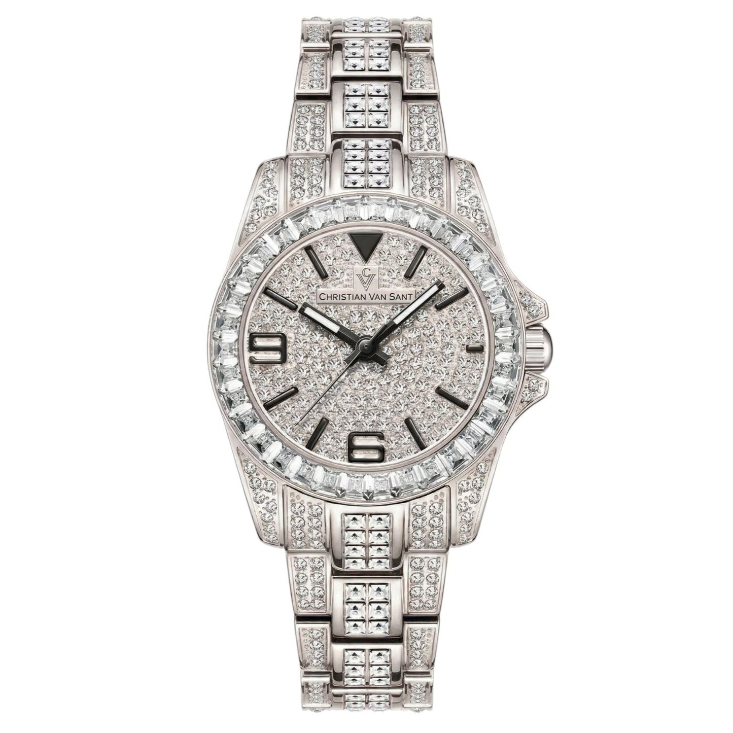 Christian Van Sant Women's Majestic watch pavé diamonds on bezel and dial, silver-tone bracelet on Tampa Home & Garden Store