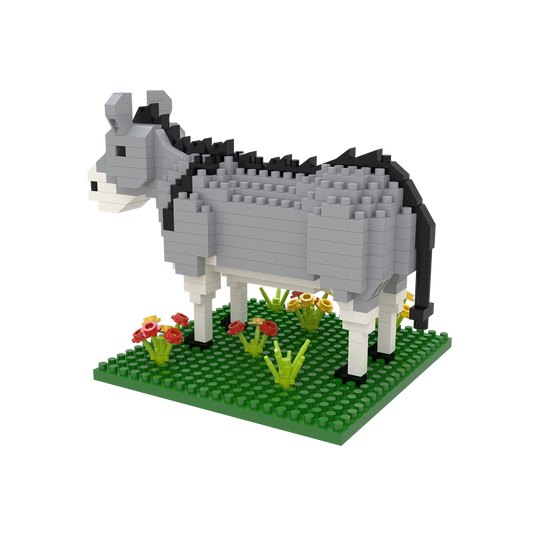 Mini Building Blocks Burro Southwest Set gray burro with black mane on green base on Tampa Home & Garden Store
