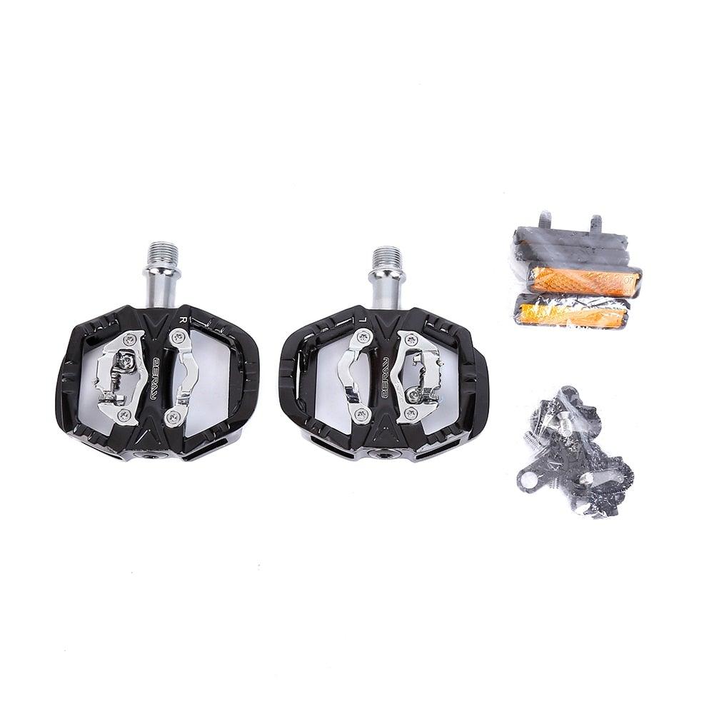 Stevvex clipless pedals for road/mountain, black with silver mechanism, mounting hardware on Tampa Home & Garden Store