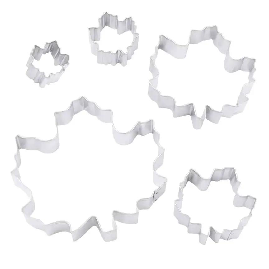 Maple Leaf Cookie Cutter Set 5 Piece, silver metal leaf cutters in varying sizes on Tampa Home & Garden Store