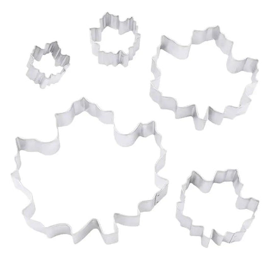 Maple Leaf Cookie Cutter Set 5 Piece, silver metal leaf cutters in varying sizes on Tampa Home & Garden Store