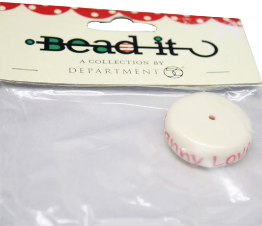Bead It Granny Love spacer bead by The Country Christmas Loft, Dept 56, pink-edged white bead on Tampa Home & Garden Store
