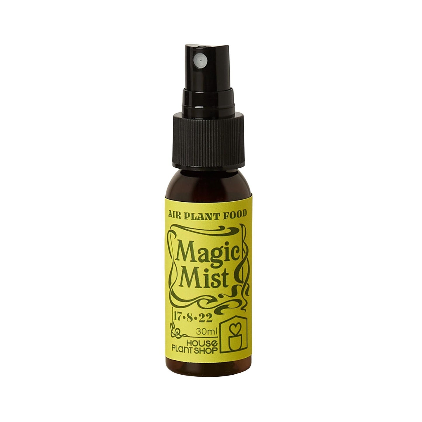 Tillandsia air plant fertilizer spray bottle with black pump and yellow label Magic Mist on Tampa Home & Garden Store