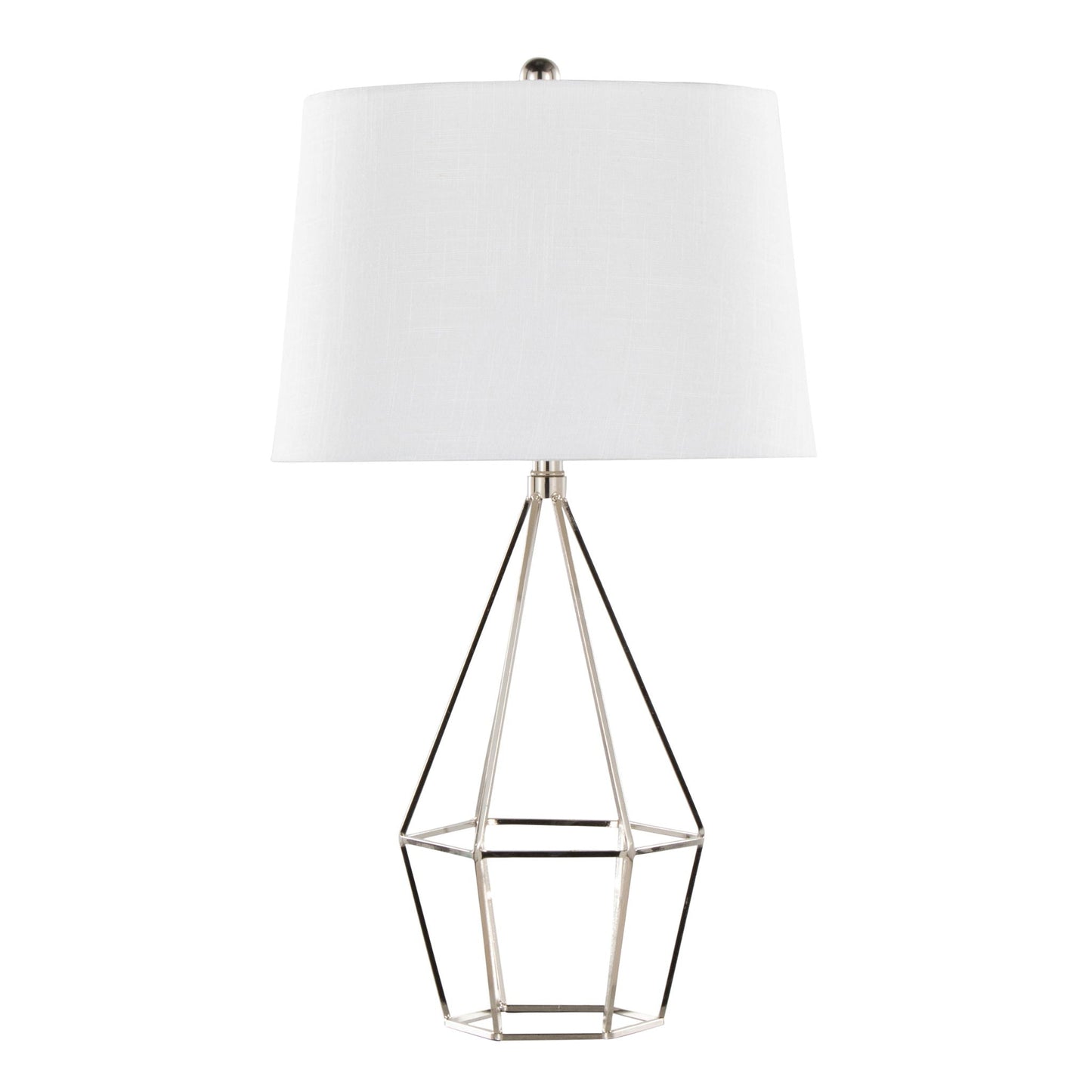 Diana contemporary table lamp polished nickel tripod base with white fabric shade on Tampa Home & Garden Store