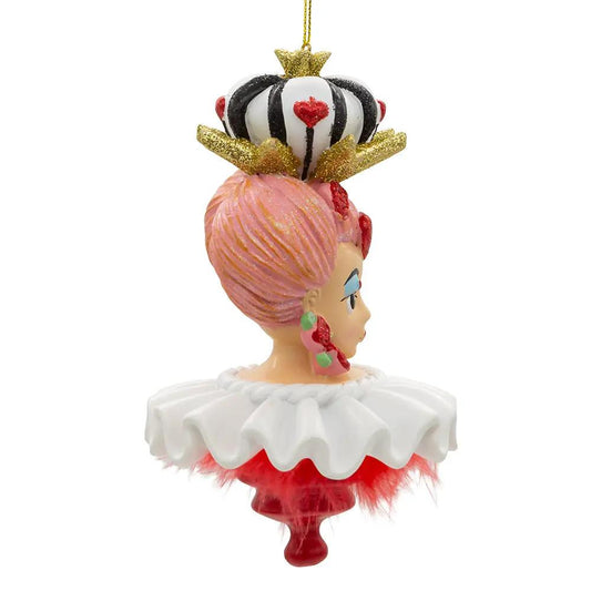 Alice in Wonderland Queen of Hearts Hat Ornament, pink hair and crown with white frill on Tampa Home & Garden Store