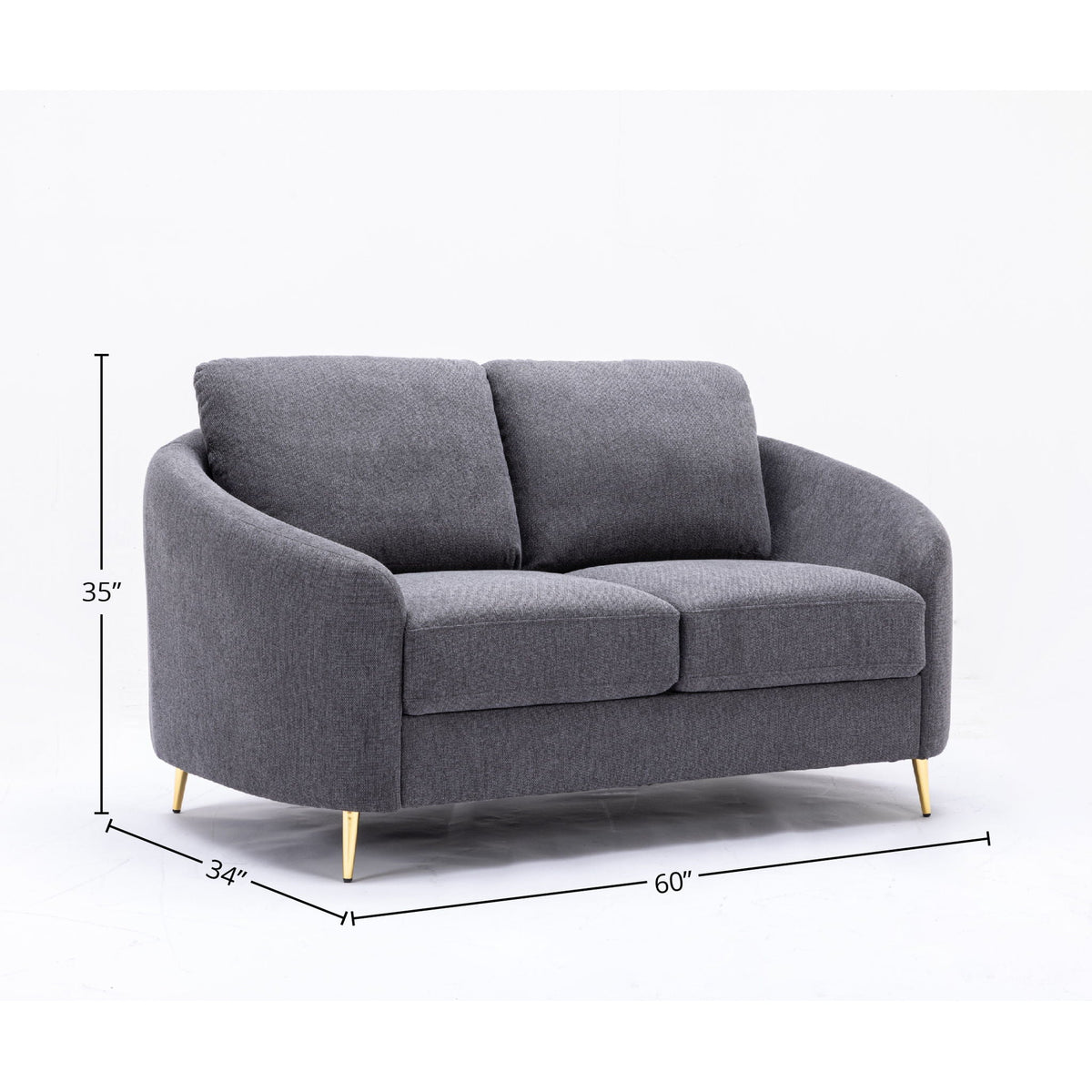 Yuina Linen Loveseat gray linen fabric with chrome metal legs by HouseOfZazla on Tampa Home & Garden Store