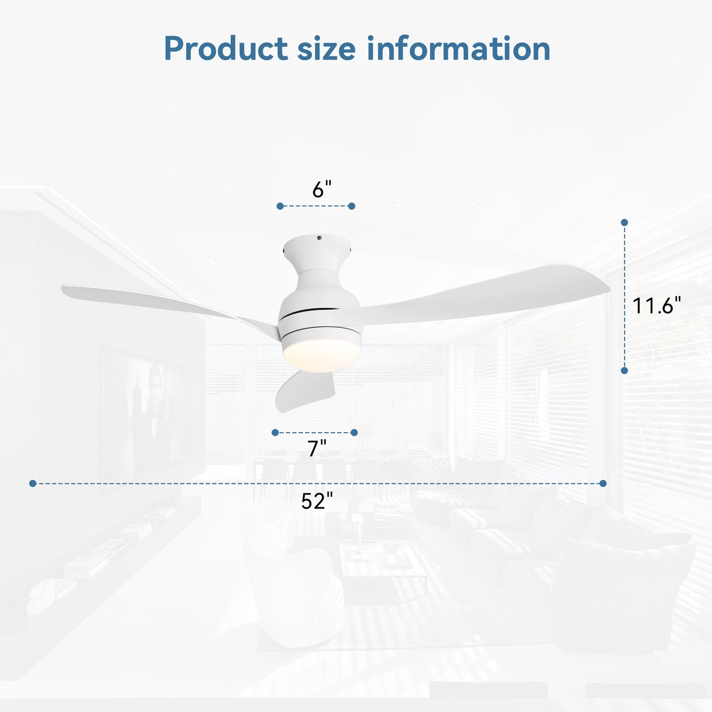 Ceiling fan 52in low-profile with lights by HouseOfZazla, dimmable LED on Tampa Home & Garden Store