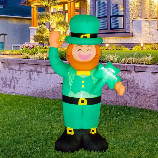 Lucky Leprechaun lighted inflatable, 5.9 ft tall, green costume, waving on Tampa Home & Garden Store