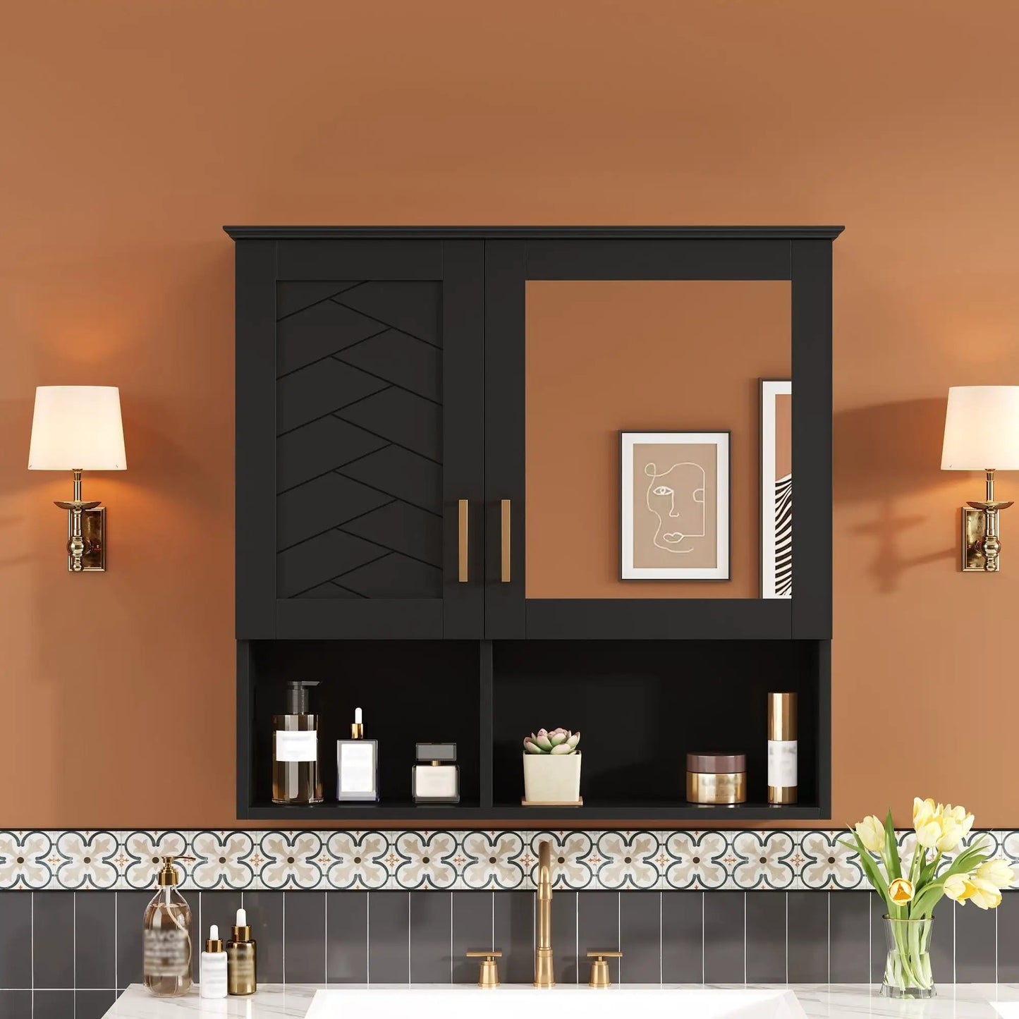 2-in-1 wall-mounted medicine cabinet with adjustable shelves, soft-close doors, HD mirror on Tampa Home & Garden Store