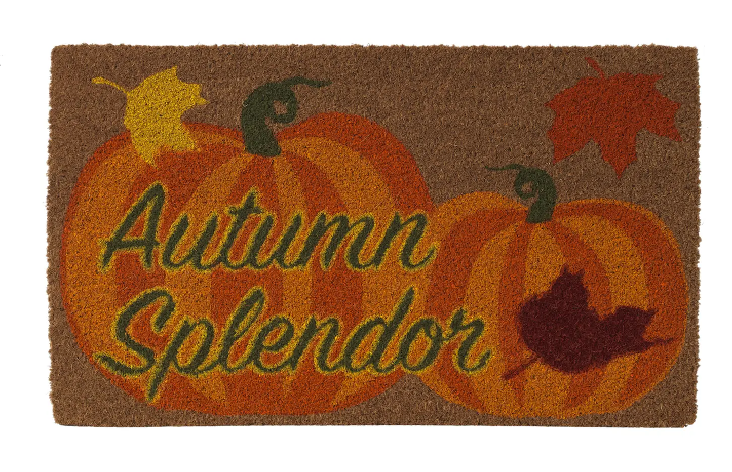 Harvest Coir Doormat Autumn Splendor with orange pumpkins and brown background on Tampa Home & Garden Store