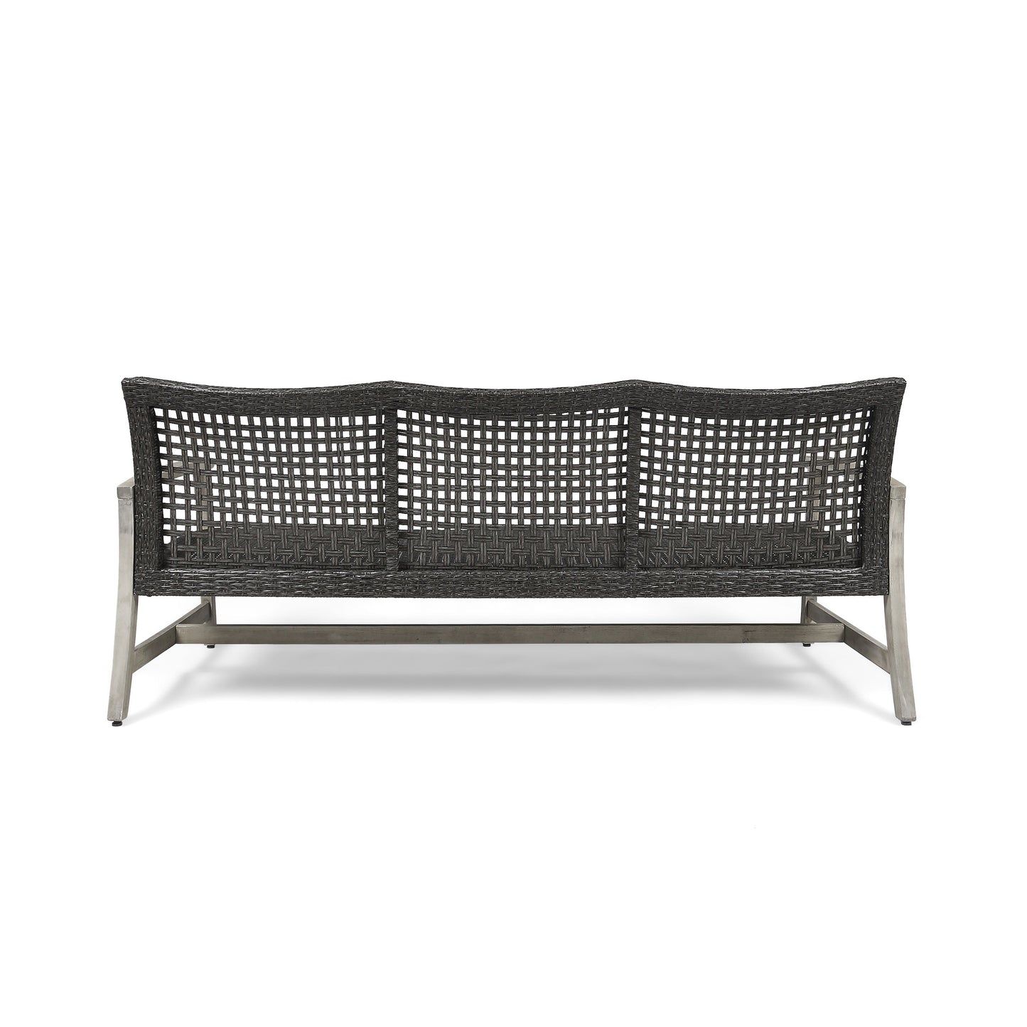 Outdoor Acacia Wood Wicker 3 Seater Sofa with dark brown weave and metal base on Tampa Home & Garden Store