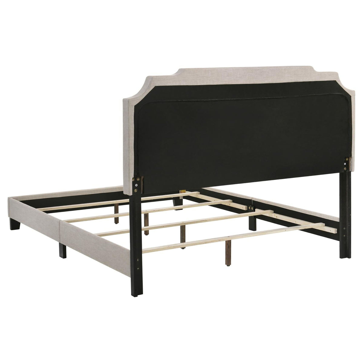 Panel bed with nailhead trim, upholstered black headboard, light wood frame, HouseOfZazla on Tampa Home & Garden Store