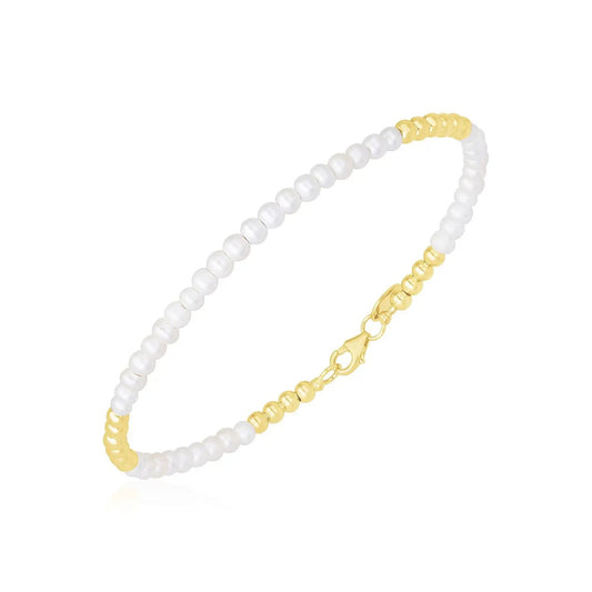 Bracelet 14K yellow gold freshwater pearl Pallina with white pearls and gold beads clasp on Tampa Home & Garden Store