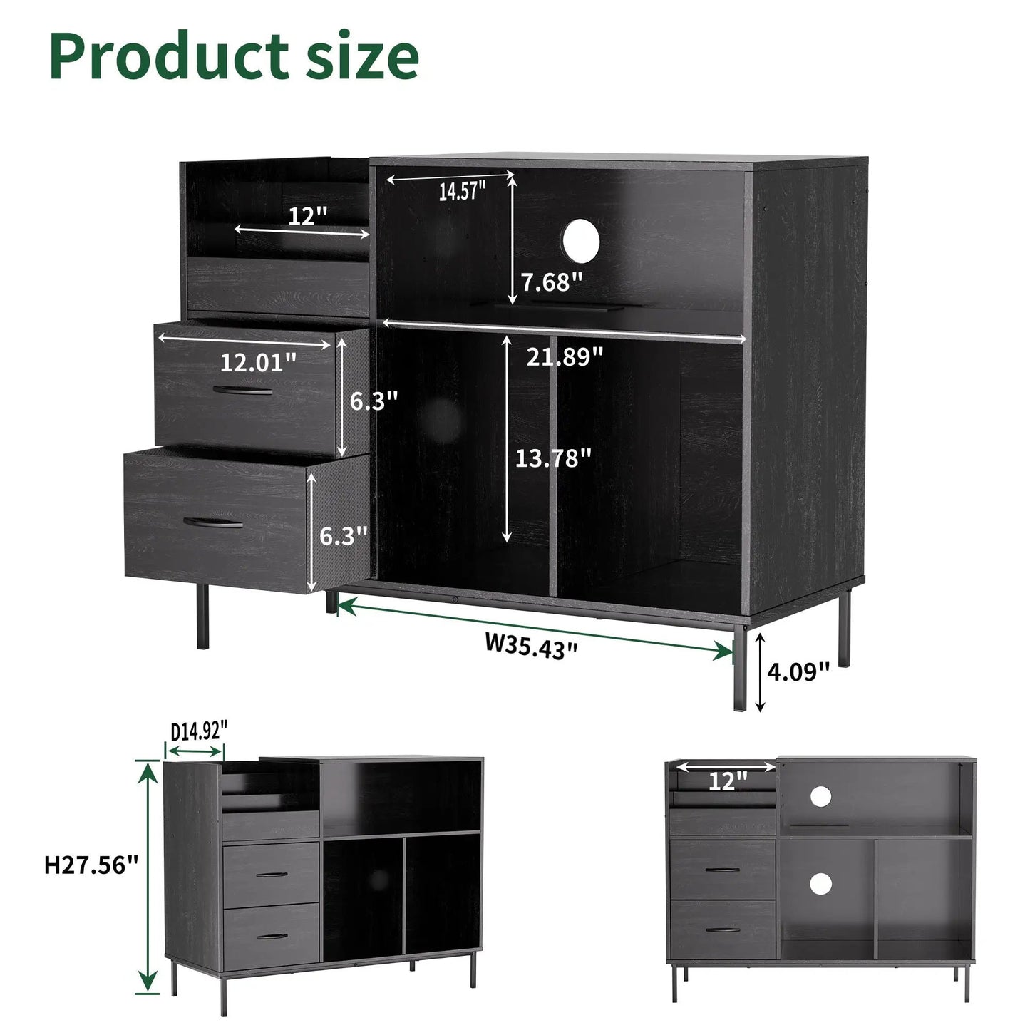 Vinyl record stand by Unique Piece Furniture in black wood with fliptop storage and drawers on Tampa Home & Garden Store