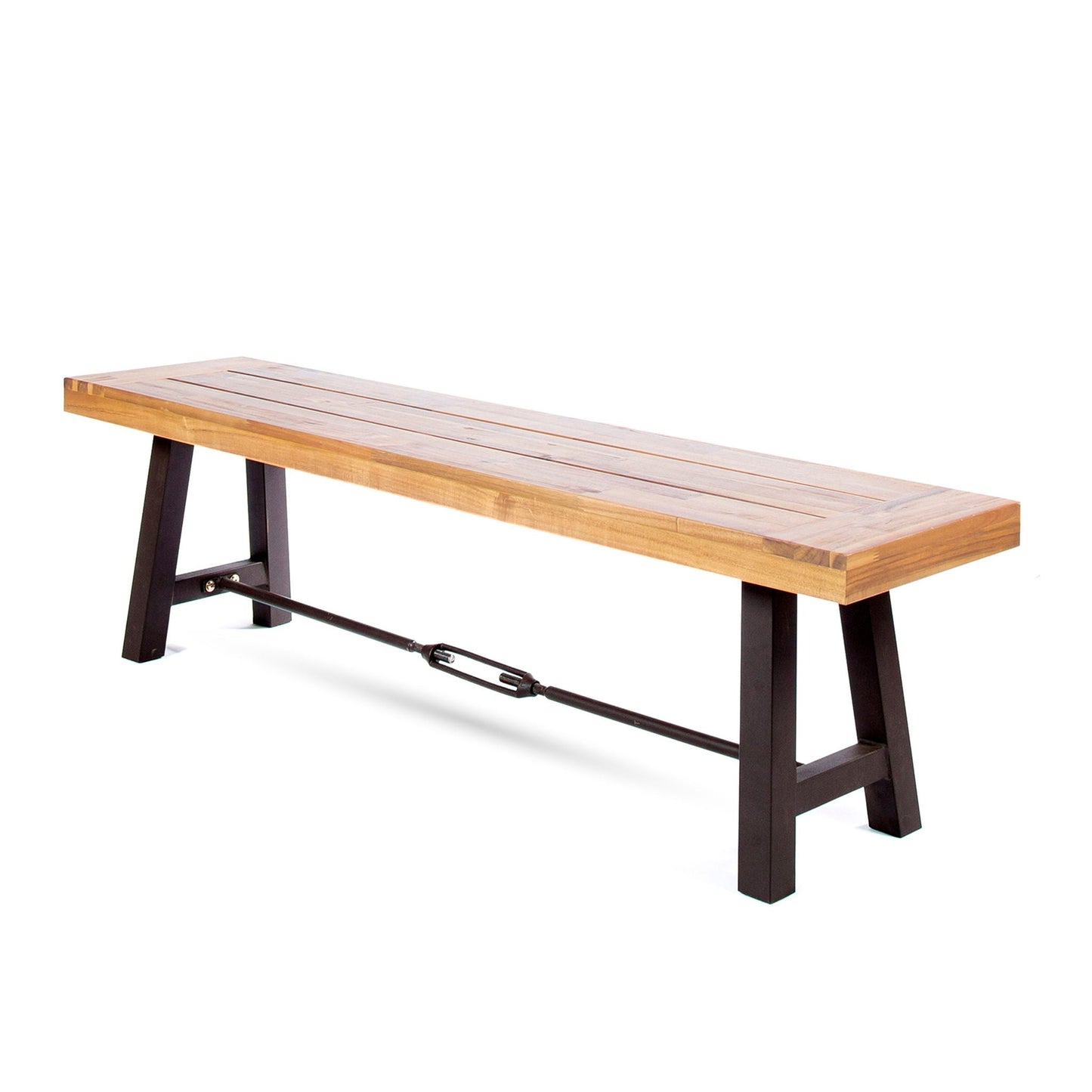 Outdoor dining bench backless teak with black metal legs HouseOfZazla on Tampa Home & Garden Store