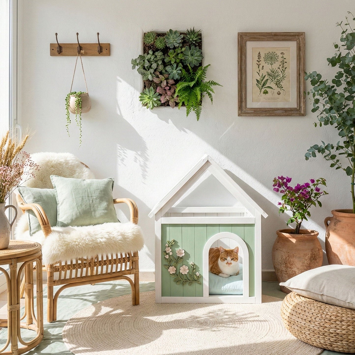 Indoor Cat House mint/white with clear roof and cat photo window for small pets on Tampa Home & Garden Store