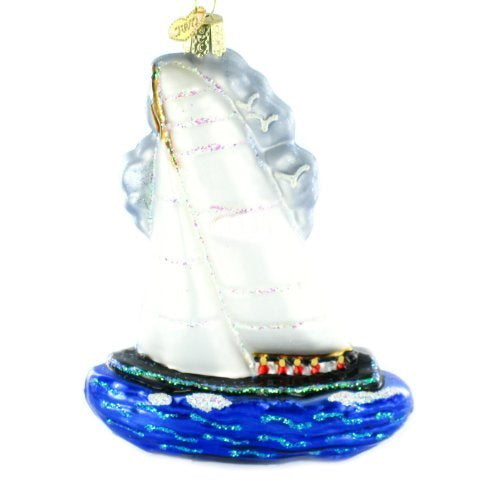 Adorno de cristal de velero de carreras navideño del Viejo Mundo