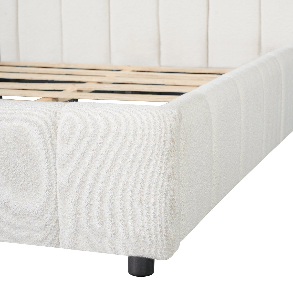 Queen size upholstered bed frame in thick beige fabric with black legs HouseOfZazla on Tampa Home & Garden Store