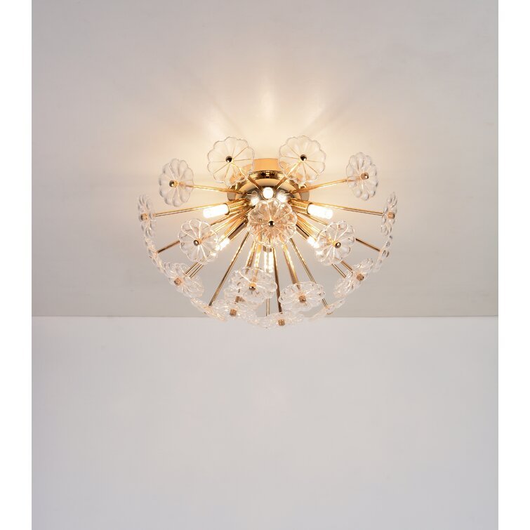 Gold flush mount ceiling light with brass frame and clear glass floral petals HouseOfZazla on Tampa Home & Garden Store