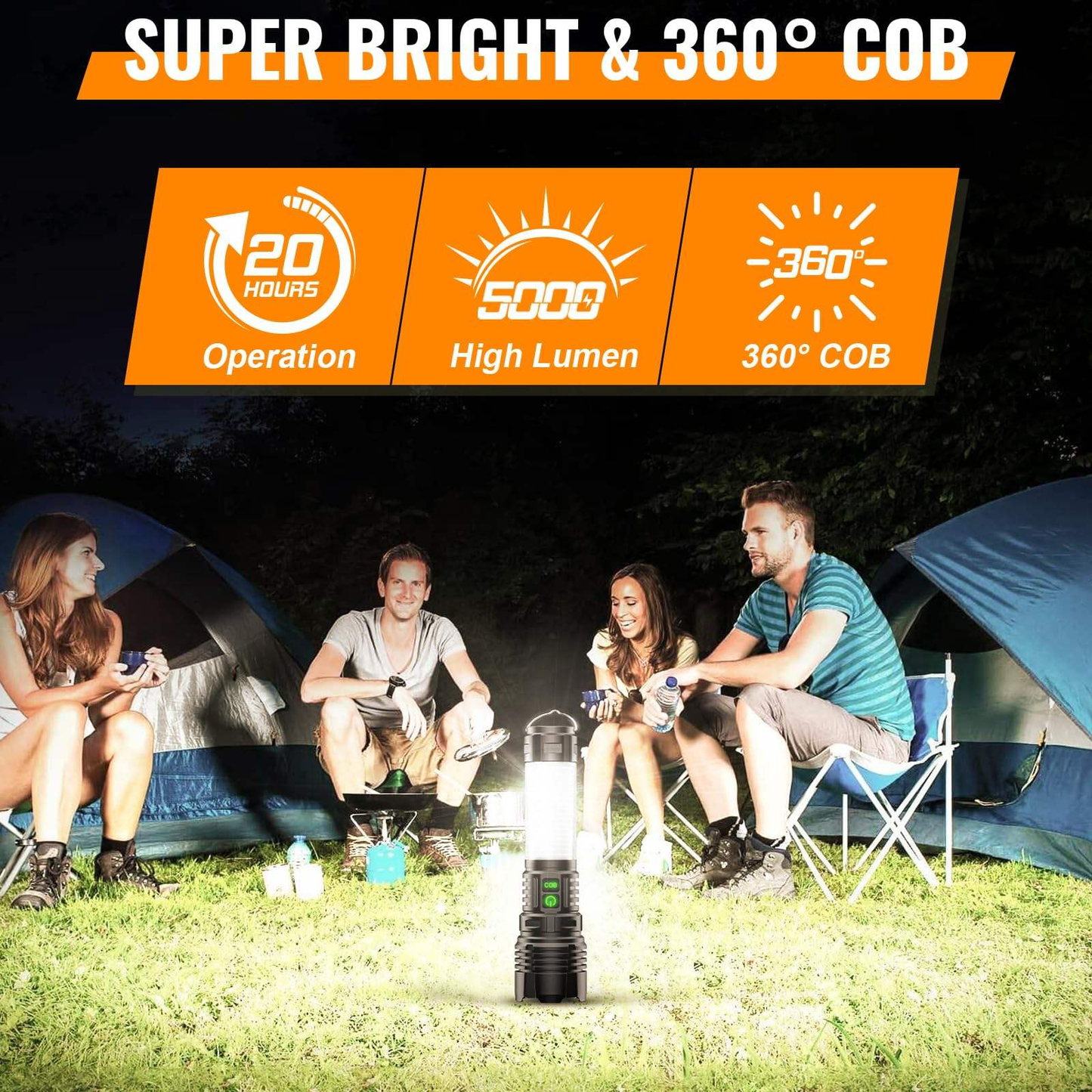 Powerlite 3 in 1 Rechargeable Flashlight handheld torch with 360 COB, black body Killz on Tampa Home & Garden Store
