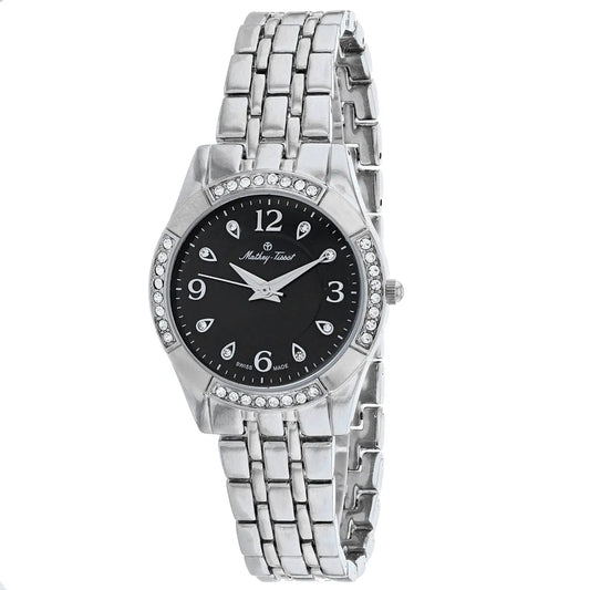 Mathey-Tissot Fleury 2568 women's watch with black dial, diamond bezel, stainless steel bracelet on Tampa Home & Garden Store