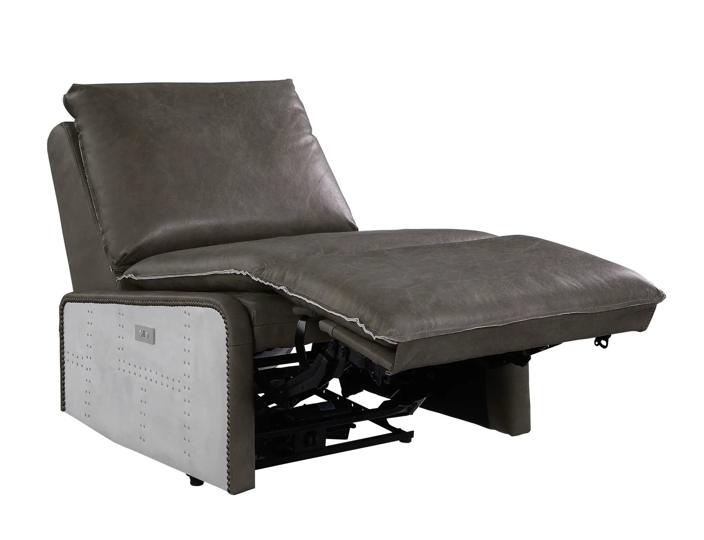 Metier Power Motion Recliner gray leather upholstery aluminum frame on Tampa Home & Garden Store