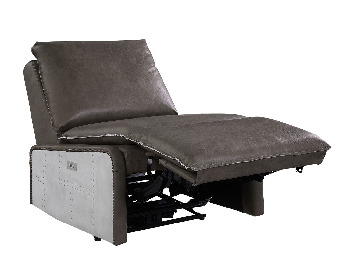 Metier Power Motion Recliner gray leather chaise by HouseOfZazla with aluminum side panels on Tampa Home & Garden Store