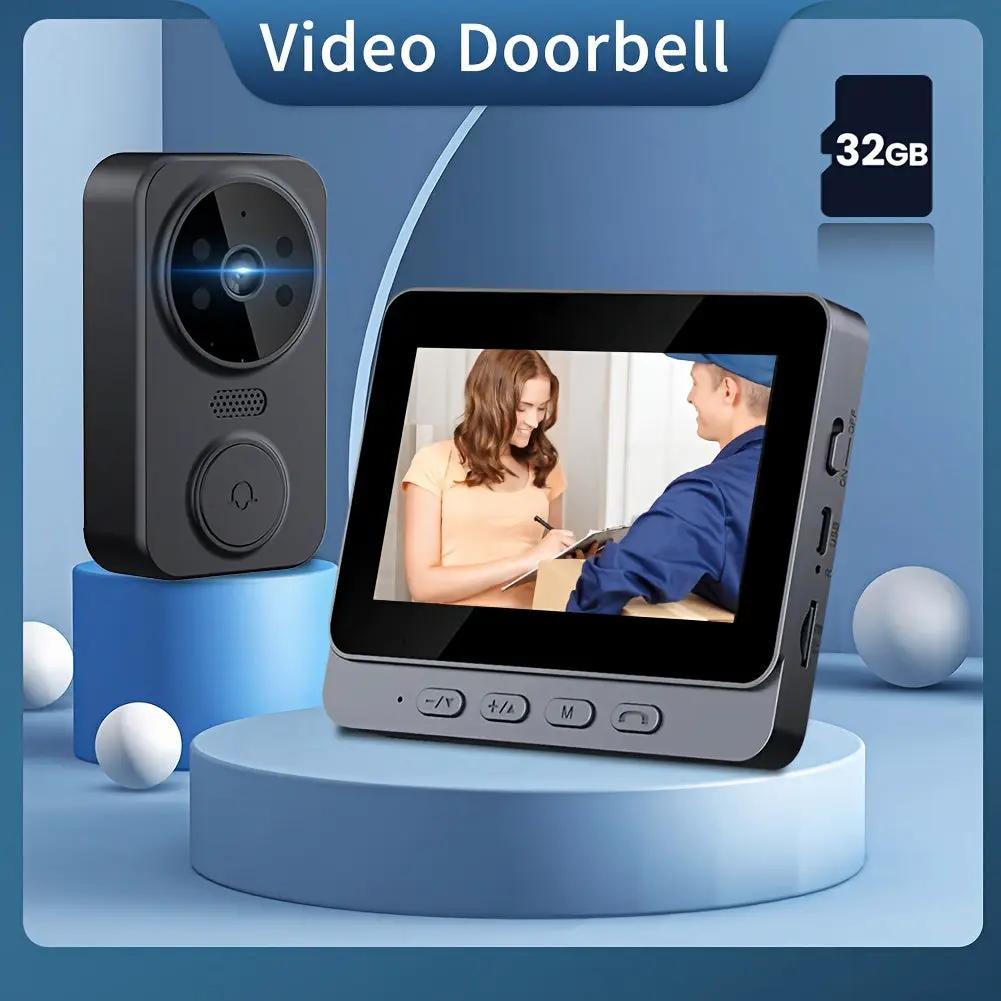 Wireless video doorbell camera with 4-inch display and black monitor, 32GB card included on Tampa Home & Garden Store