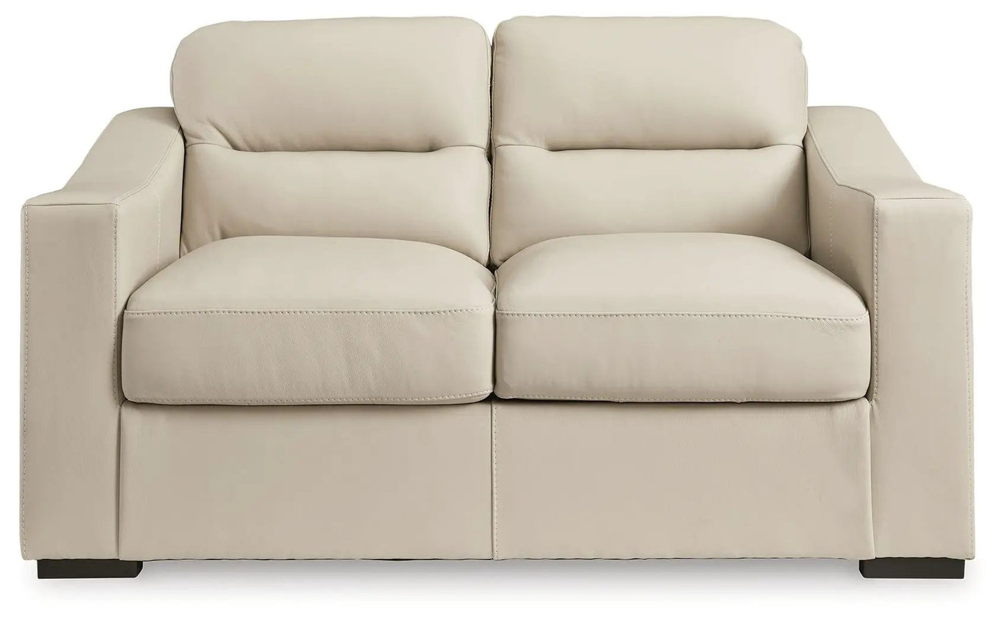Treasure Trove 2-Pc Sofa Loveseat almond leather with square arms and plush cushions on Tampa Home & Garden Store