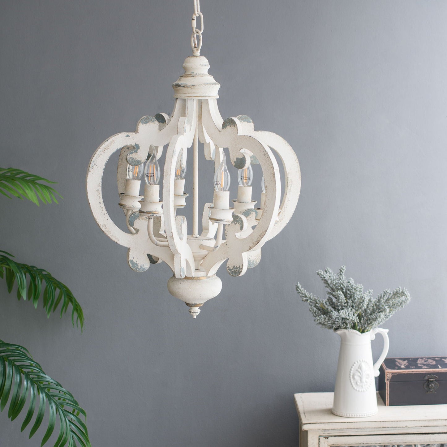 Farmhouse Chandelier With 6 Light Wood Pendant
