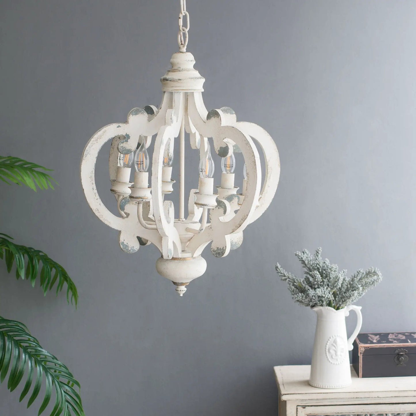 Farmhouse chandelier, 6-light white wood with adjustable chain Unique Piece Furniture on Tampa Home & Garden Store