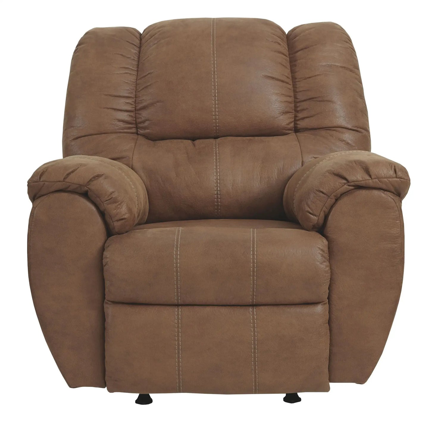 McGann Rocker Recliner by Unique Piece Furniture in brown leather with visible stitching on Tampa Home & Garden Store