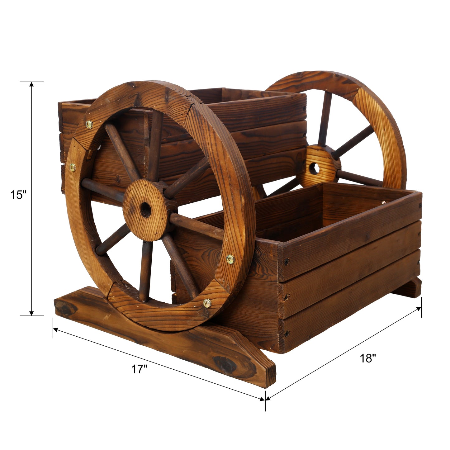 Wooden wagon planter box with wheels in stained brown wood, rustic outdoor planter HouseOfZazla on Tampa Home & Garden Store